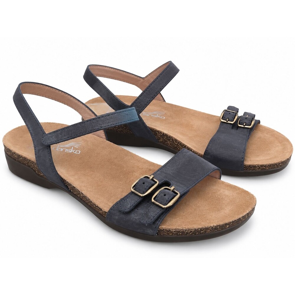 Dansko Navy Blue Leather Sandals Double Buckle Comfort Strappy Womens EU 41